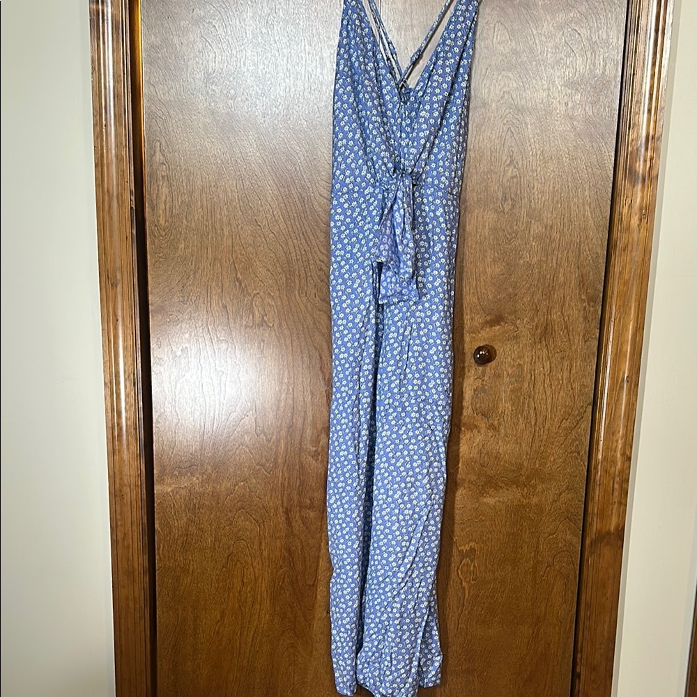 Abercrombie & Fitch Blue Jumpsuit with V-Neck and Wrap Design